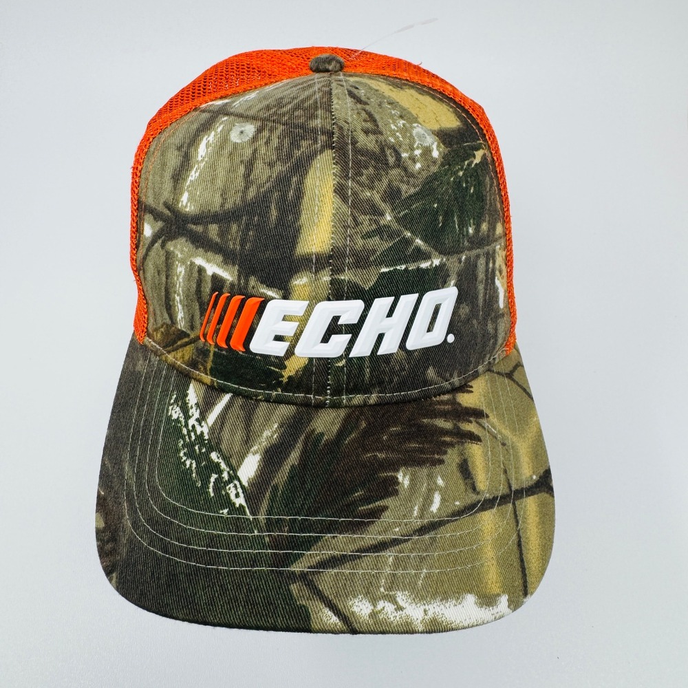 Echo Power Tools Camo Orange Mesh Snapback Trucker Hat Cap
